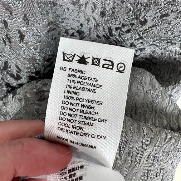 Reiss Hallie Silver Jacquard Cocktail Sheath Midi Mini Dress Wedding Guest Party - Picture 6 of 7